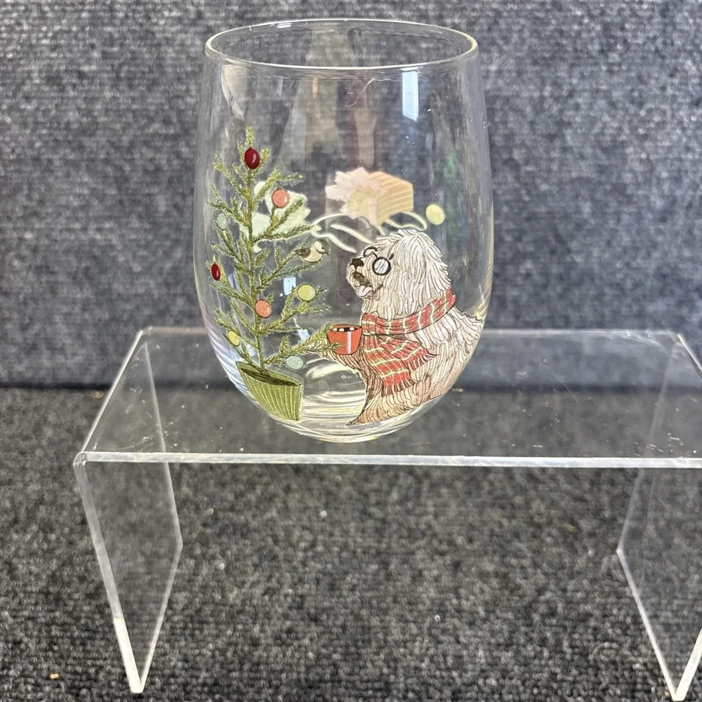 Pier 1~Set Of 4~Stemless Glasses~Dogs/Pups/Christmas